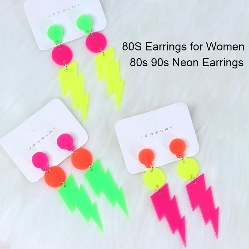 Modpide 80s Neon Earrings Hollow Lightning Bolt Halloween Punk Retro Earrings for Women 80's Party Accessories - Image 3